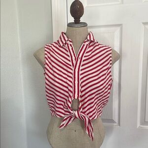 Liz Claiborne Red and White stripes Button Down Crop Top blouse women’s size PS